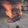 kombi em chamas atropela motociclista rio de janeiro