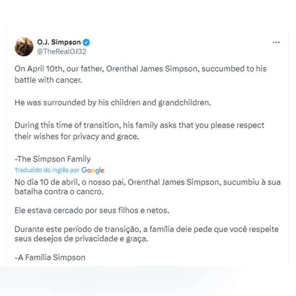 O.J. Simpson, ex-NFL, morre aos 76 anos vítima de câncer