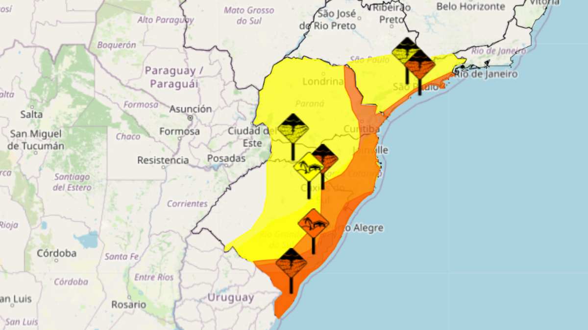 alerta laranja e alerta amarelo em vigor no Paraná 