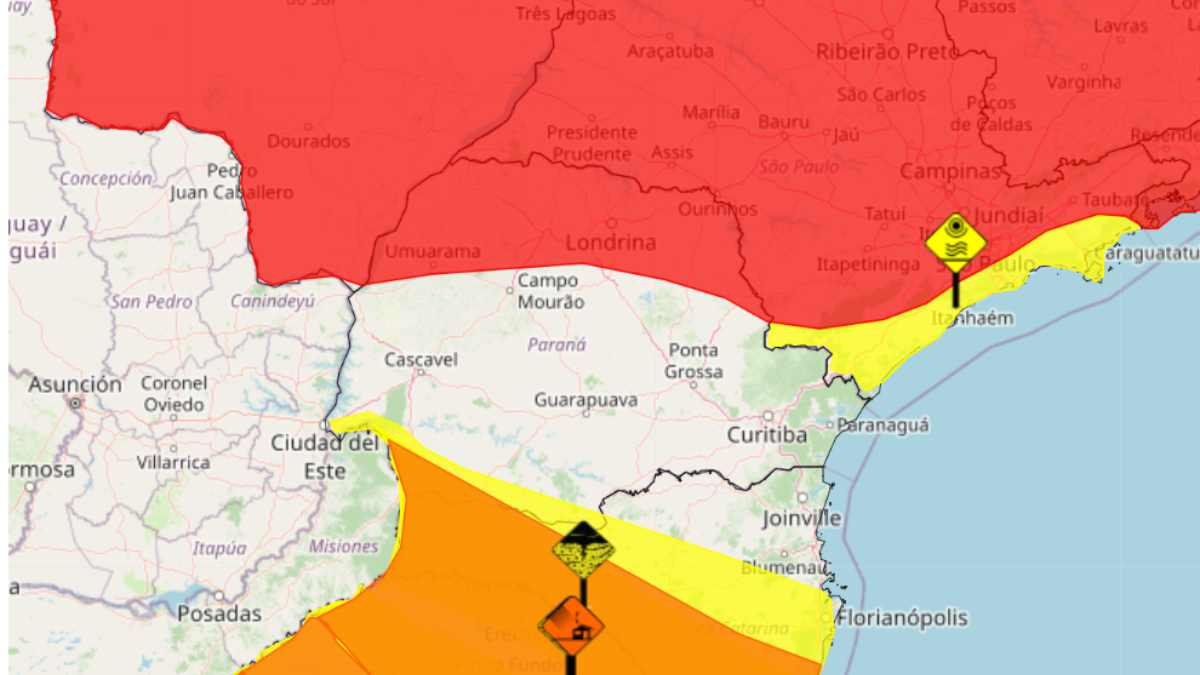 alerta laranja e alerta amarelo do inmet no Sul do Brasil 