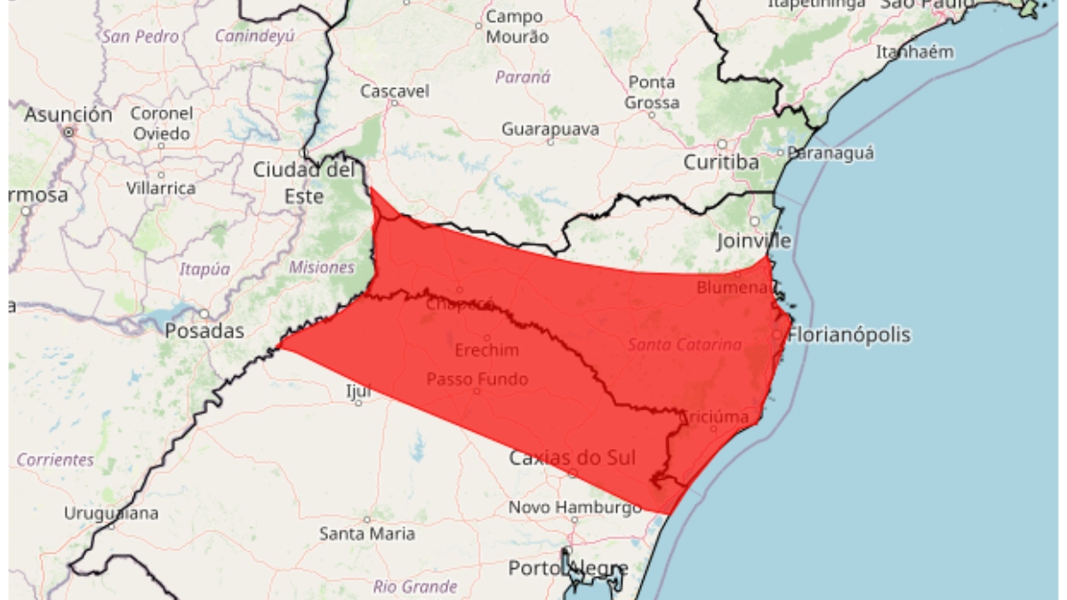 Inmet emite alerta vermelho para ocorrência de fortes chuvas no sudoeste do Paraná