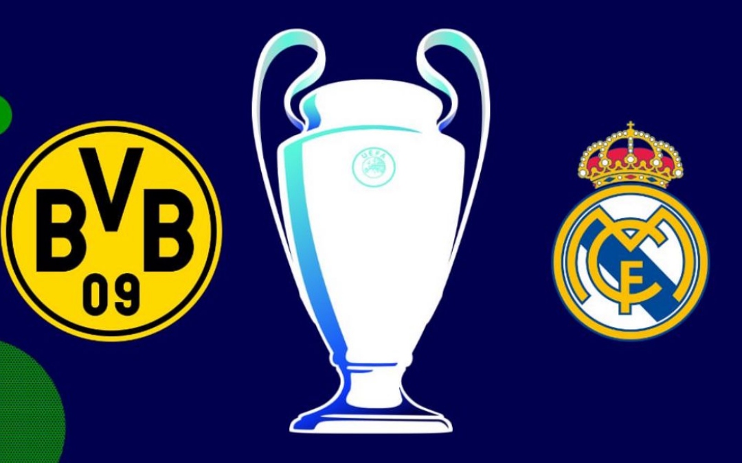 Escudos de Borussia Dortmund e Real Madrid.