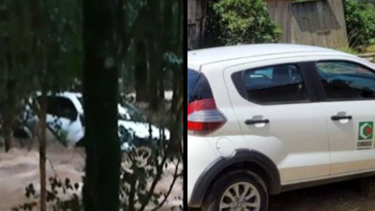 chuvas em santa catarina arrastam carro furtado em rio