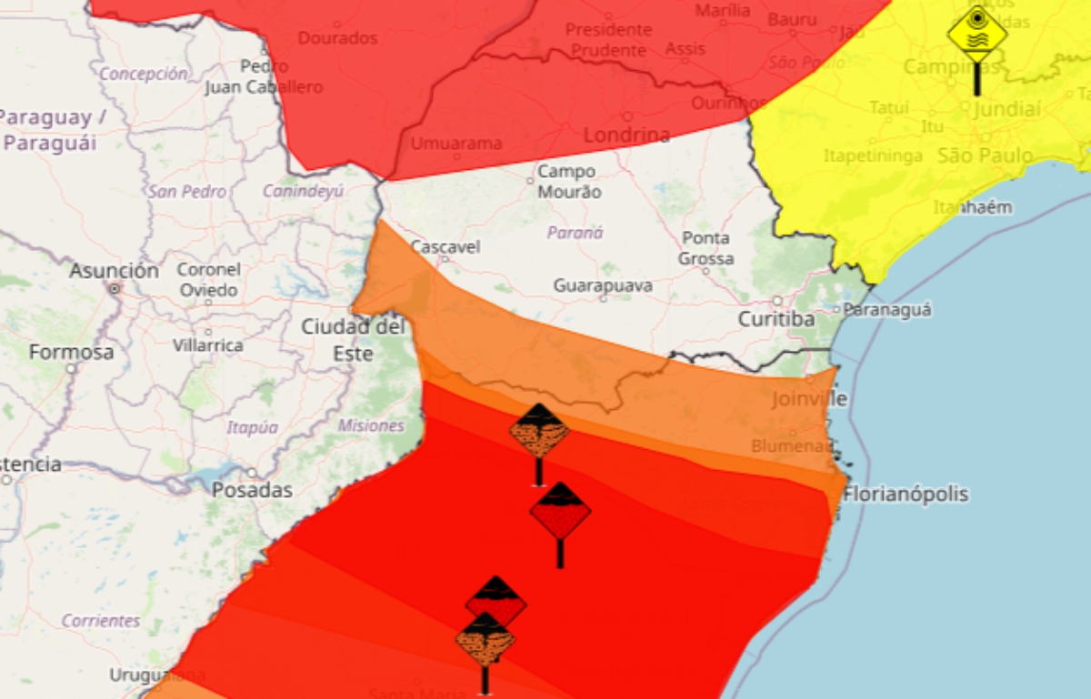 Regiões oeste e sudoeste estão em alerta laranja para tempestades, segundo o Inmet 