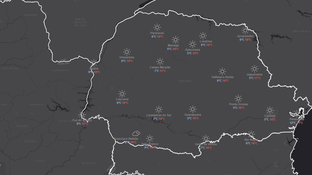 Frio permanece no Paraná com risco de geadas e temperatura de 3°C