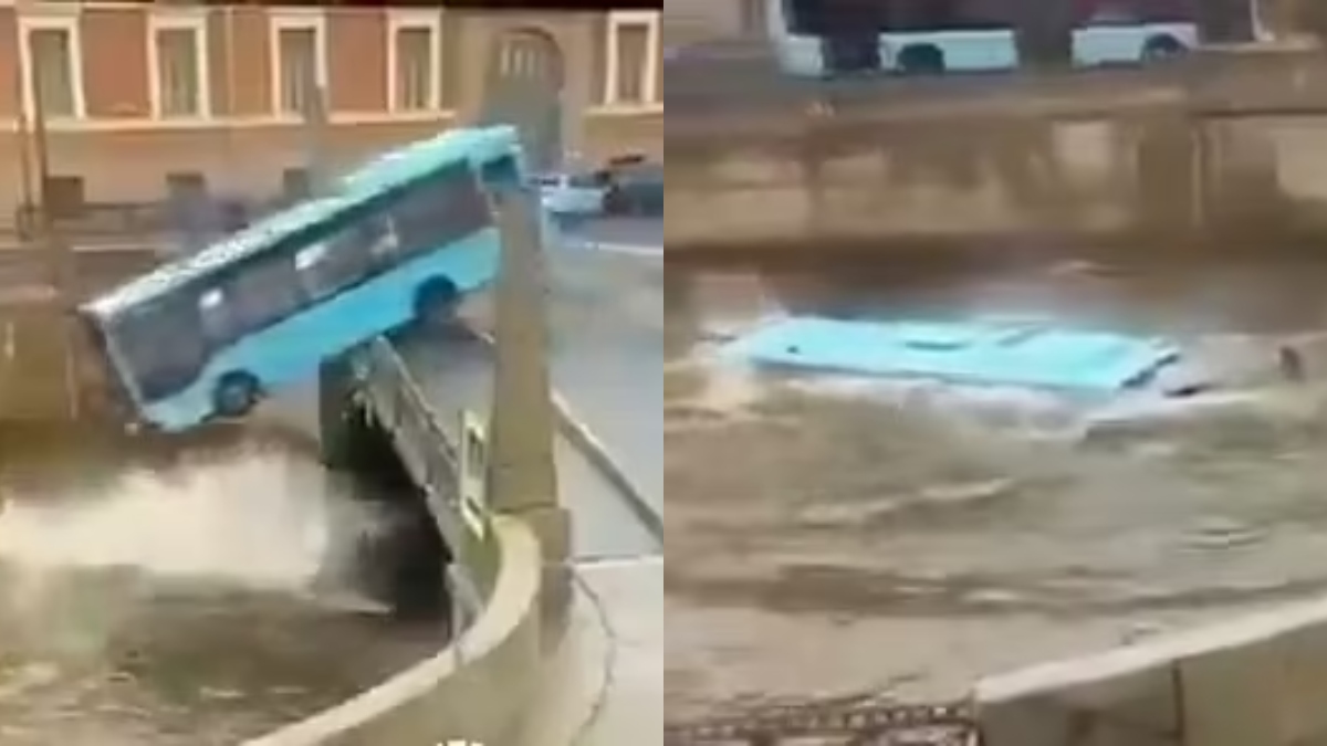 Ônibus cai dentro de rio