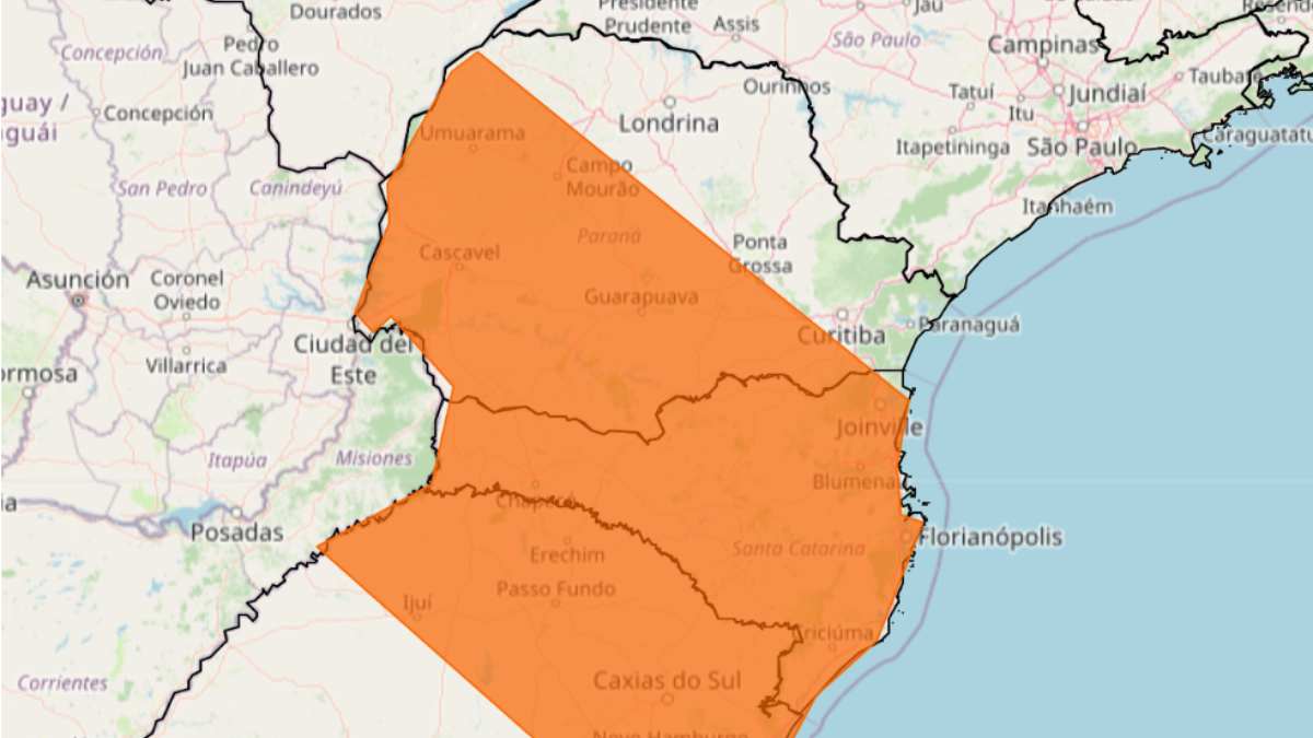 alerta laranja no Rio Grande do Sul, Santa Catarina e Paraná 