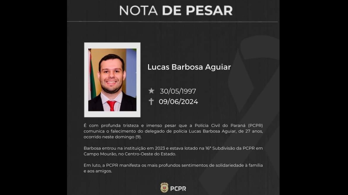 Polícia Civil do Paraná publica nota de pesar por morte de delegado