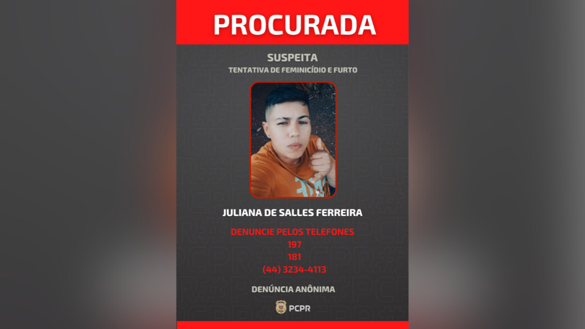 Mulher foragida por tentativa de feminicídio tem foto divulgada pela polícia