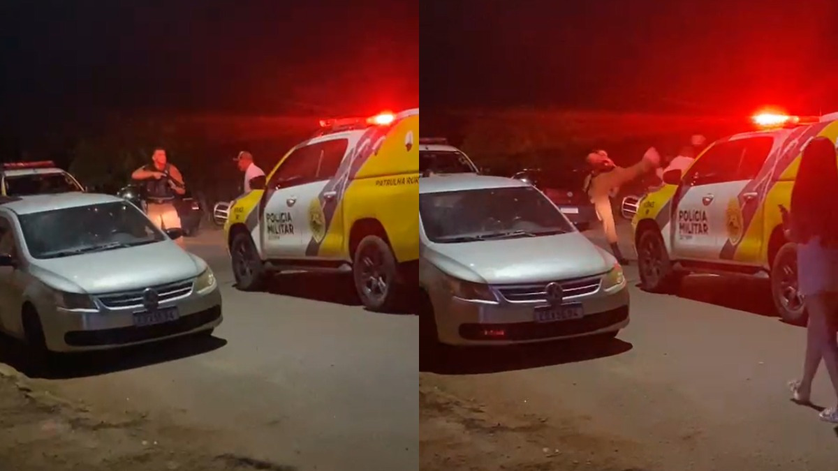 Policial dá chute em suspeito durante abordagem no Paraná