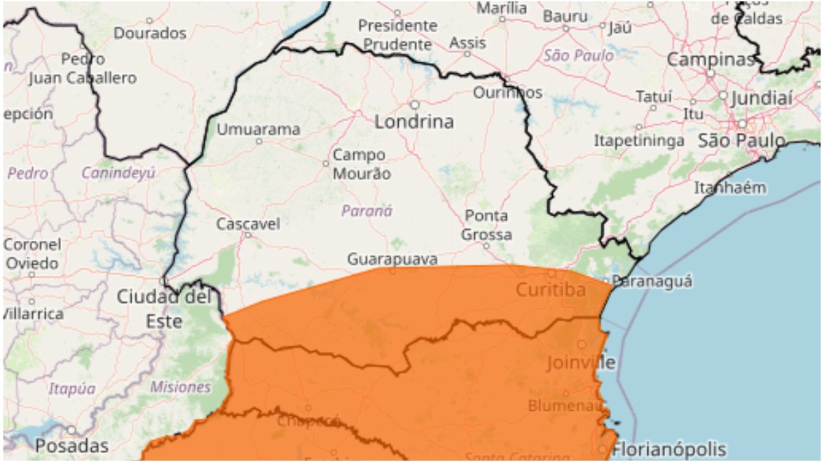 Alerta laranja do Inmet para forte onda de frio no Paraná e Região Sul. Temperaturas até 5ºC abaixo da média até terça-feira.