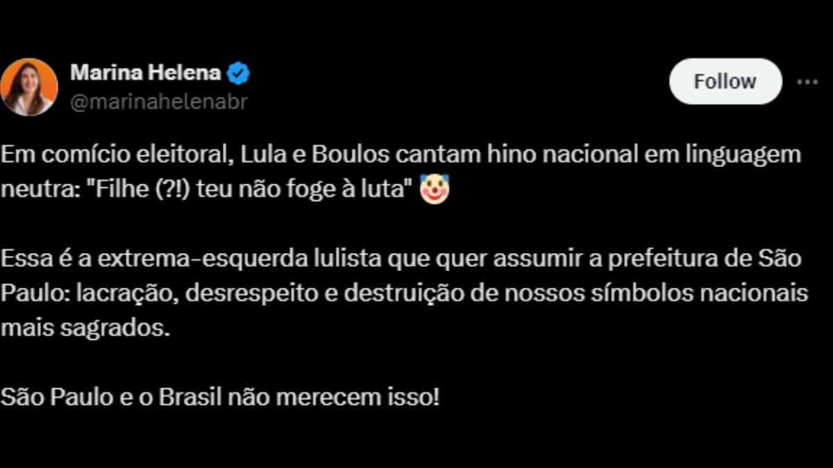 Boulos apaga vídeo em que canta Hino Nacional com gênero neutro ao lado de Lula