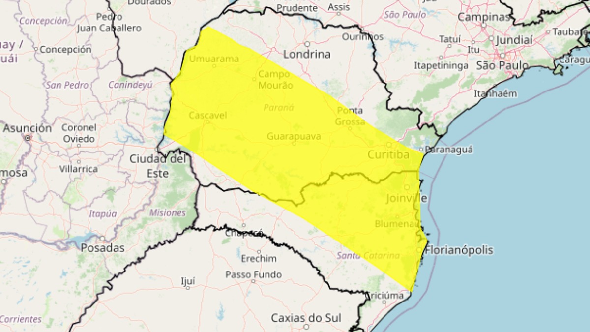 Faixa amarela está em alerta para tempestades nesta quinta-feira (8)