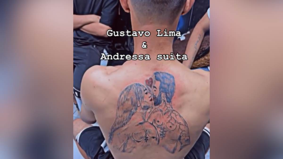 Fã tatua Gusttavo Lima e Andressa Suita se beijando e viraliza; vídeo