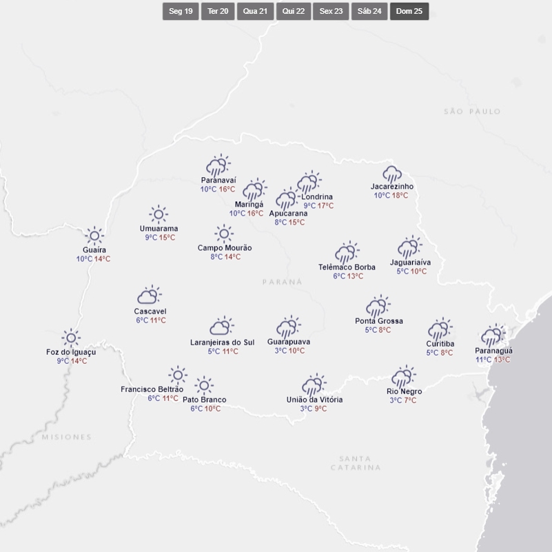 Previsão do tempo para domingo (25) 