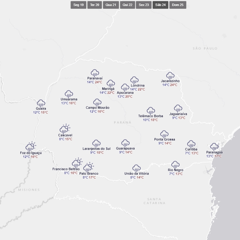 Previsão do tempo para sábado (24) 