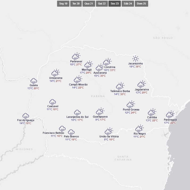 Previsão do tempo para sexta-feira (23) 