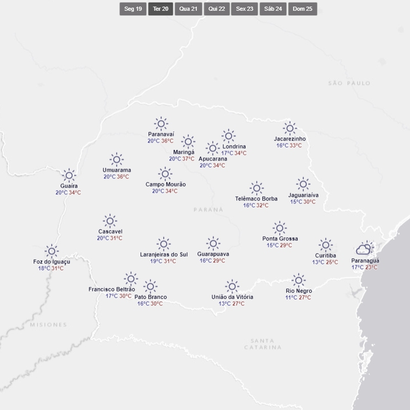 Previsão do tempo para terça-feira (20) 