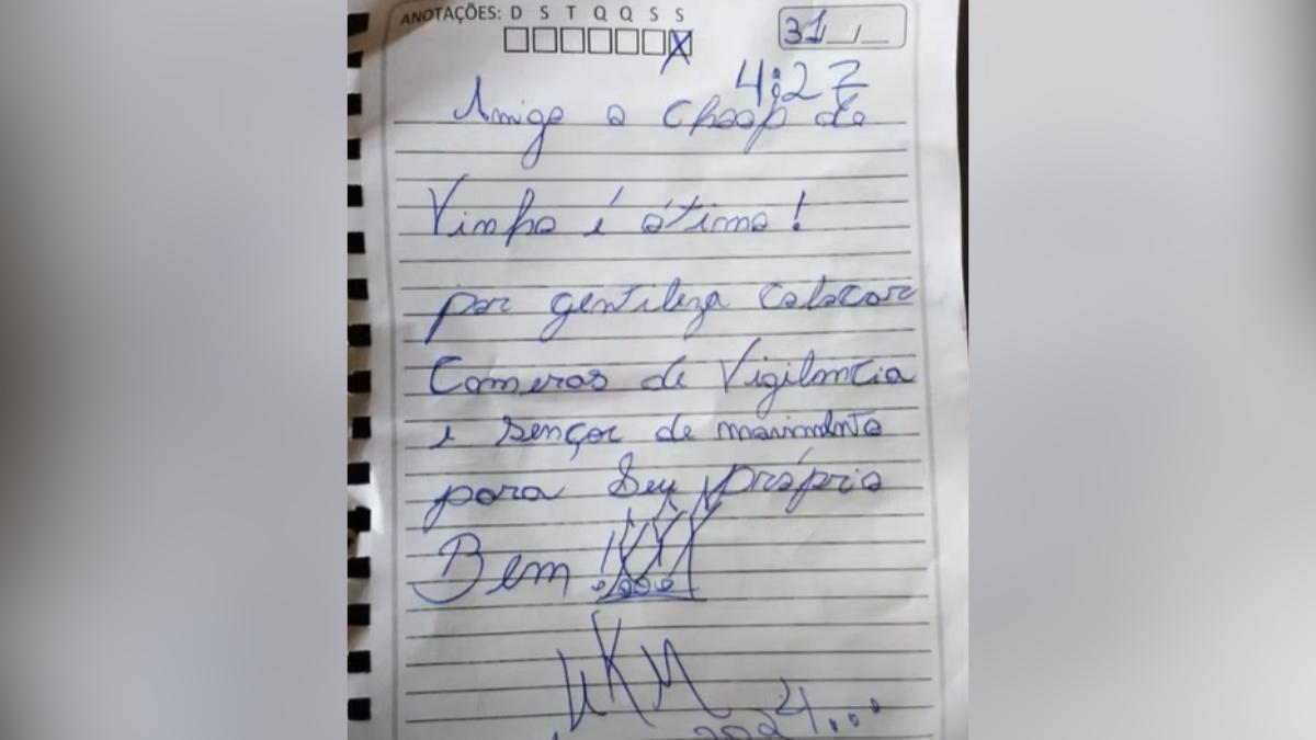 Ladrão furta lanchonete, bebe chopp e deixa carta com "dicas" de segurança no PR