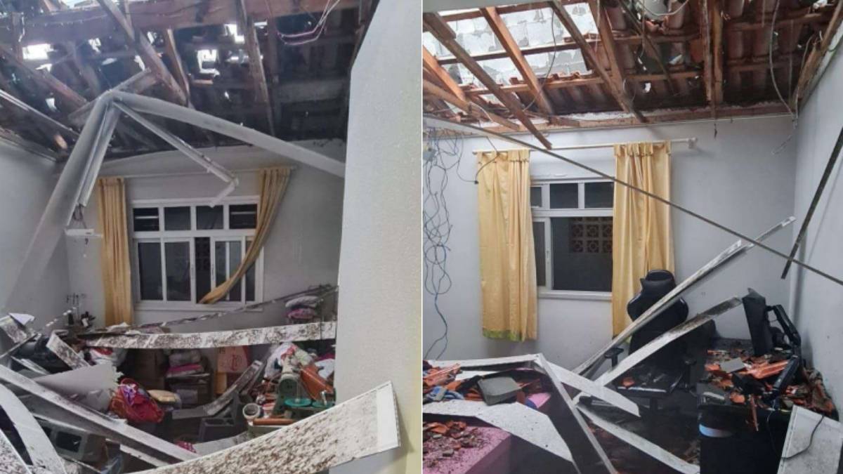 Muro desaba durante tempestade em Curitiba e atinge três casas