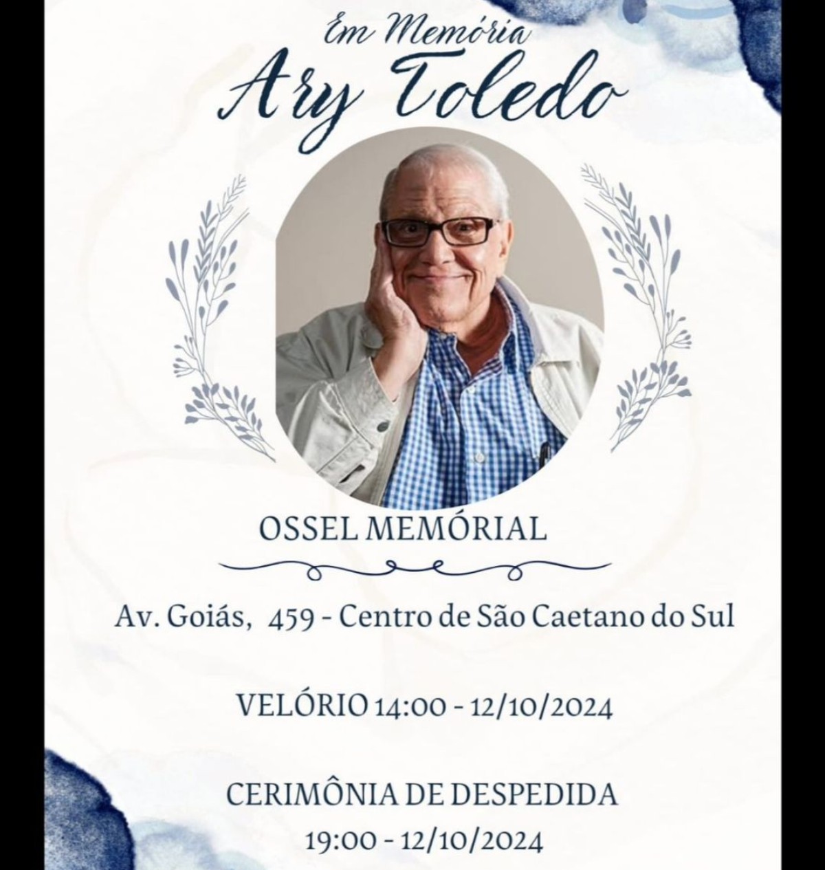 O comediante Ary Toledo morreu aos 87 anos em São Paulo. A notícia foi confirmada pela família por meio de uma postagem nas redes sociais neste sábado (12). O humorista nasceu em Martinópolis, interior de São Paulo, no dia 22 de agosto de 1937. Ele era conhecido por ter mais de 65 mil piadas em seu repertório e se considerava um garimpeiro do humor.