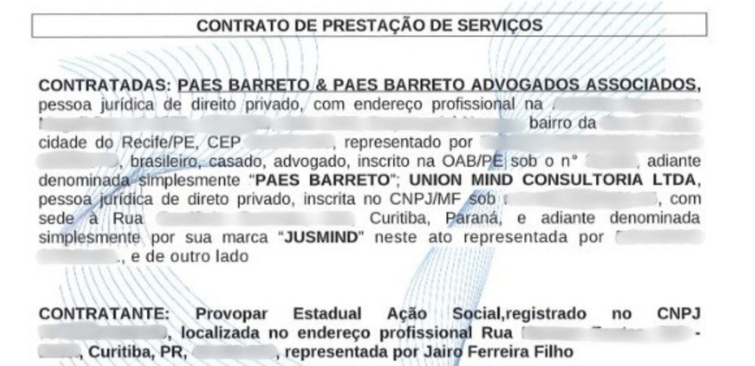 Jairo aparece em documento como contratante, representando a Provopar (Foto: Reprodução)